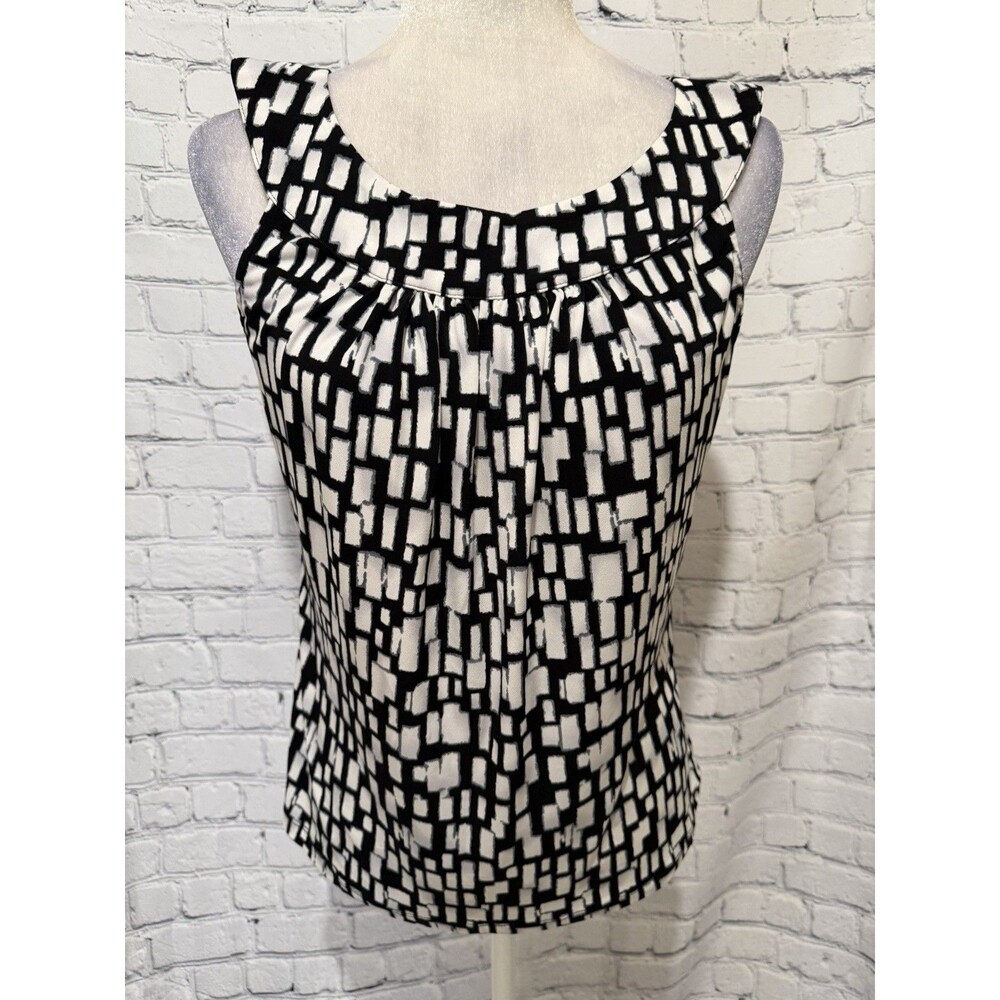 Calvin Klein Women's Knit Top Sleeveless Black & White Geometric Print Small